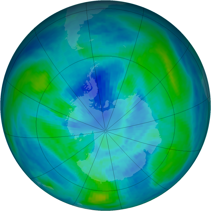 Antarctic ozone map for 30 March 1991